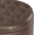 Homepop Home Decor | Upholstered Round Faux Leather Tufted Foot Rest Ottoman | - Image 7