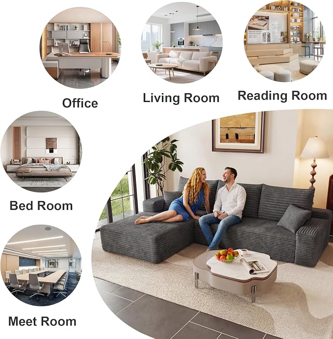 95" Cloud Sectional Couch with L-Shape Chaise, Modular Comfy Sofa Chaise Longue - Image 7