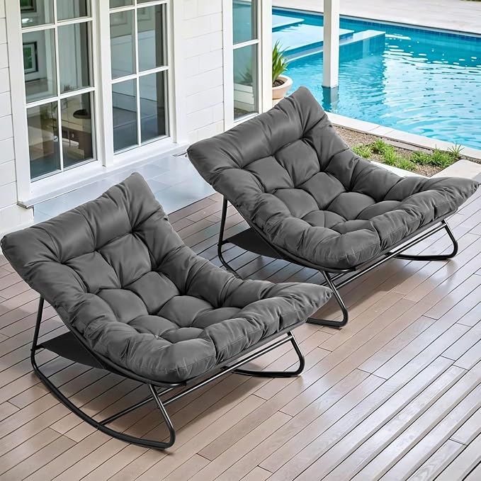 NOBLEMOOD Oversized Rocking Chairs Set of 2, Outdoor & Indoor Papasan Rocking by NOBLEMOOD