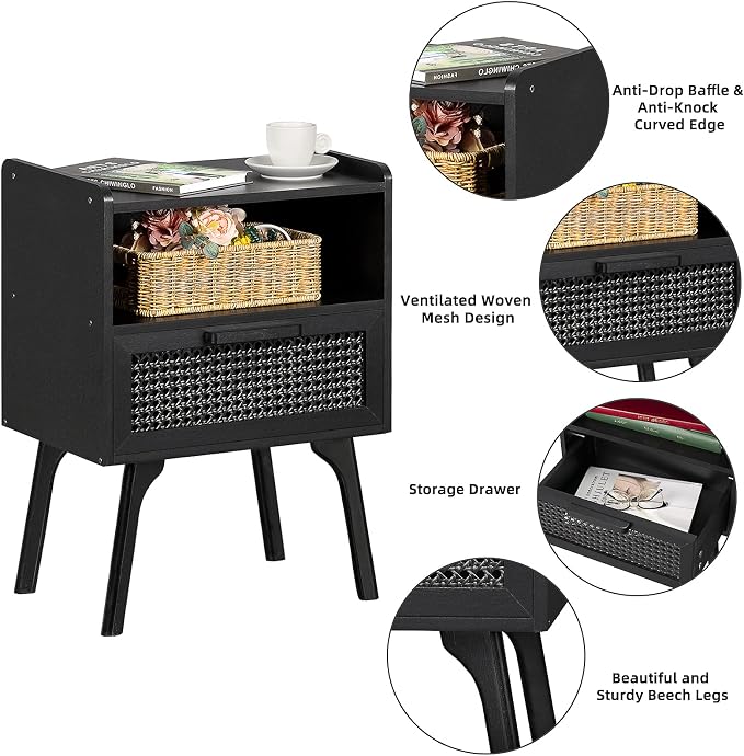 Lerliuo Rattan Nightstands Set of 2, Boho Side Table - Image 6