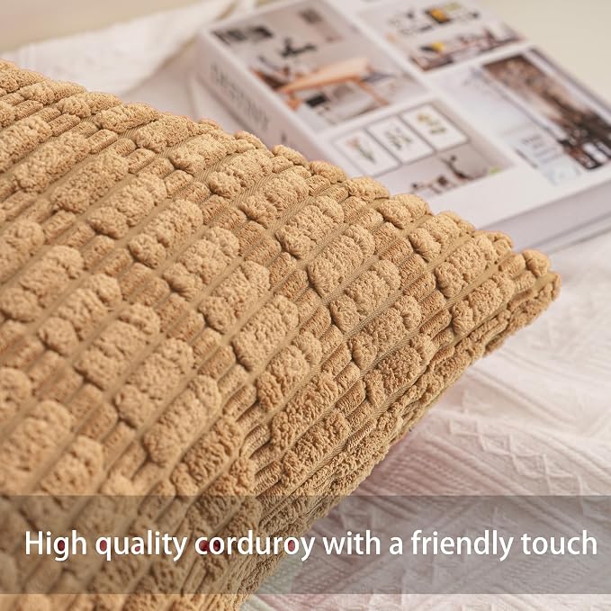 Aegero Pack of 2 Corduroy Decorative Throw Pillow Covers 24x24 Inch, Coffee | - Image 2