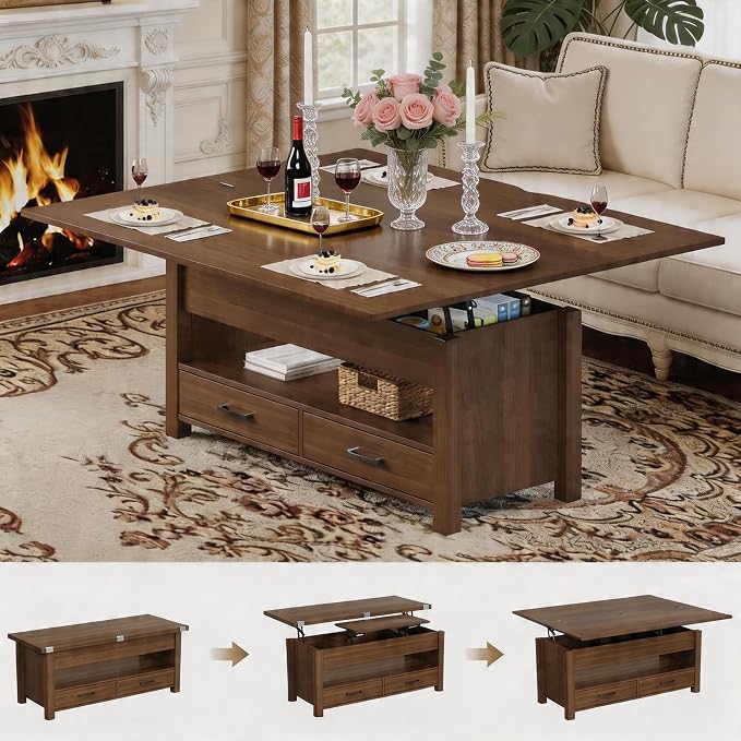Garvee 40" Coffee Table Lift Top, Converts to Dining Table by Garvee