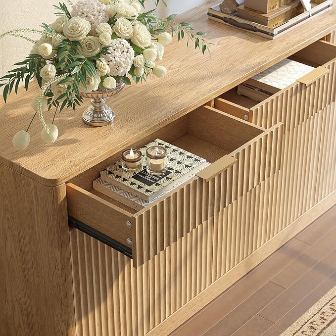 Evermagin 67" Fluted Oak Sideboard Buffet Cabinet - Image 6