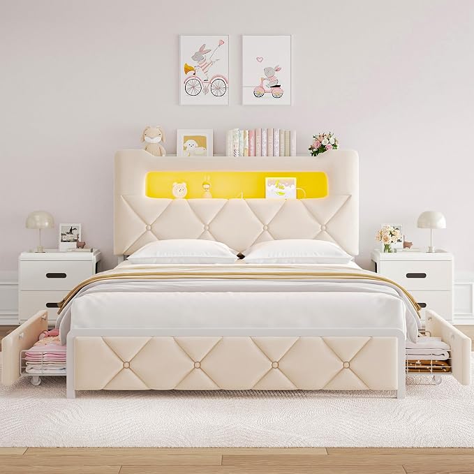 Queen Upholstered LED Bed Frame - Image 8
