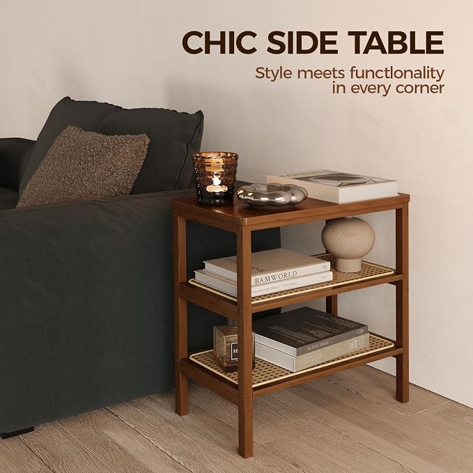 Rattan Side Table Mid Century Modern End Table 3-Tier - Image 5