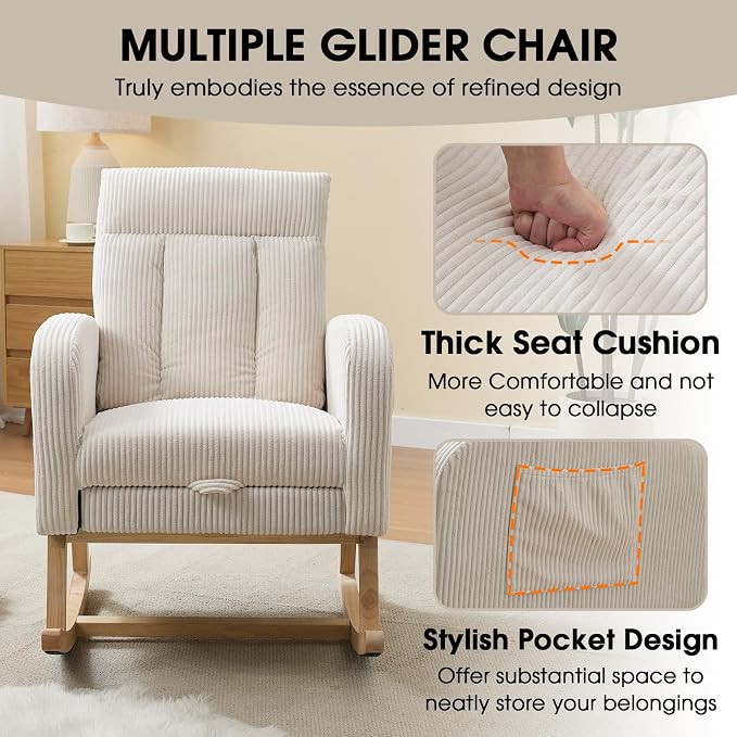 NIOIIKIT Nursery Rocking Chair, Corduroy Upholstered Rocking Chair - Image 7