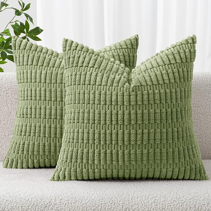 MIULEE Corduroy Decorative Throw Pillow Covers 18x18 Sage Green Pack of 2 | by MIULEE