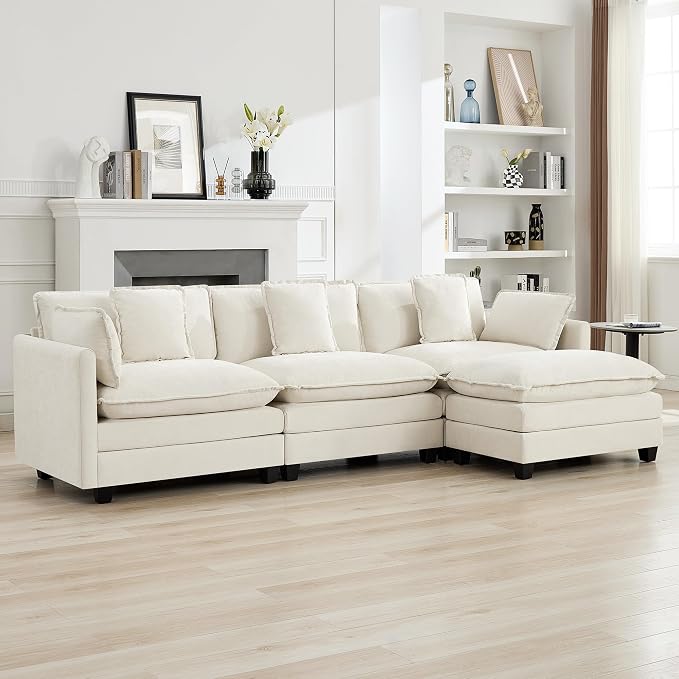 111'' Sectional Cloud Deep Seat Couch, Modern Comfy Chenille L Shaped Sectional by WUTUTUEE