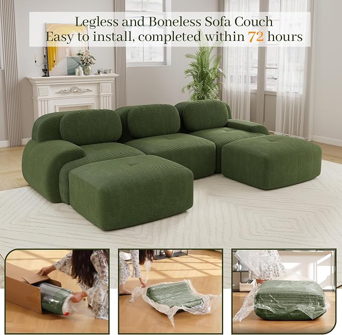 Boneless Sectional Couch, No Assembly Required, 117.3” U Shaped Modular Cloud - Image 9