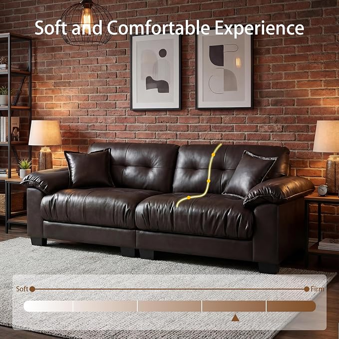 Faux Leather Sofa, Mid Century Modern Leather Upholstered Deep Loveseats - Image 4