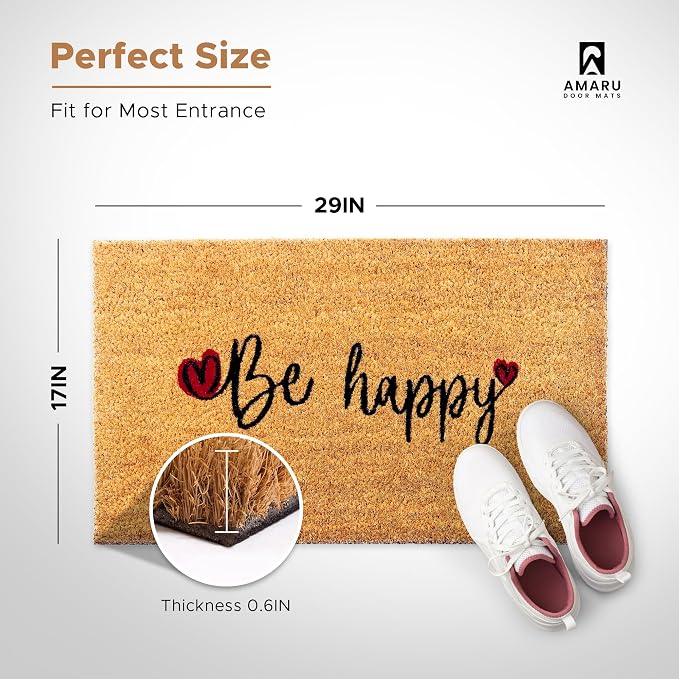 Coir Welcome Mat, Be Happy, 17 x 29 in | 100% Natural Coir, Anti-Shedding - Image 2