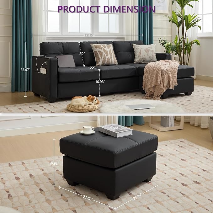 TYBOATLE Black Sectional Couches w/Side Pockets - Image 2