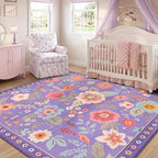 RELEANY Floral Washable Square 5ft Area Rug Purple/Pink | Flower Carpet Print - Image 7