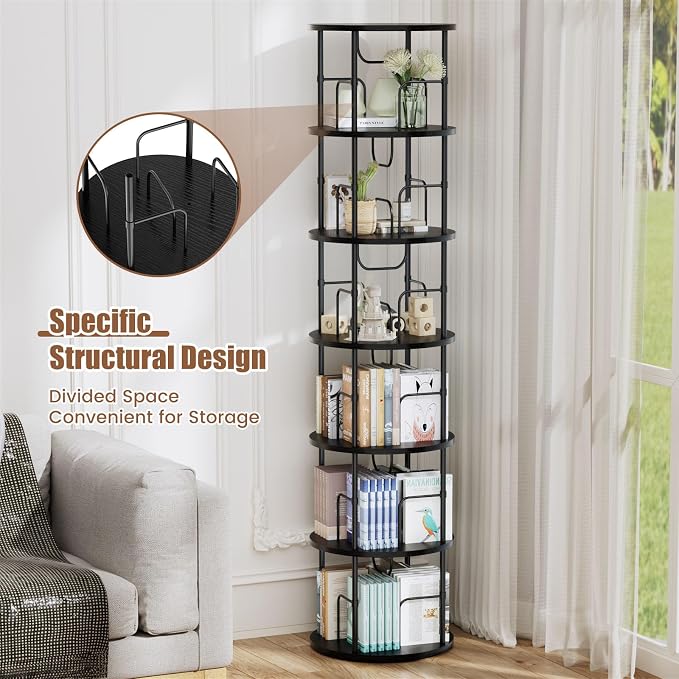 ALLSTAND 6 Tier Rotating Bookshelf, 360 ° Display Stackable Spinning Bookshelf - Image 3