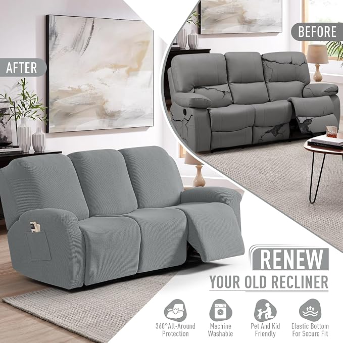 TAOCOCO Recliner Sofa Covers 8-Pieces Stretch Large Couch Covers - Image 4