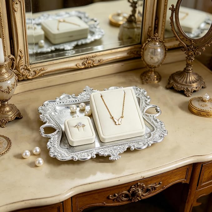Funly mee 8 x 7 inches Antique Trinket Dish Vintage Jewelry Tray, Ring Holder - Image 3