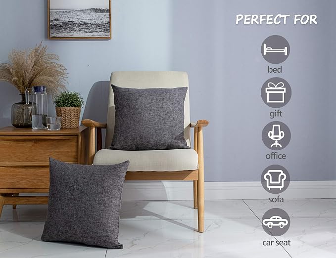 Stellhome Burlap Throw Pillow Covers Square Solid Decorative Farmhouse Linen - Image 3
