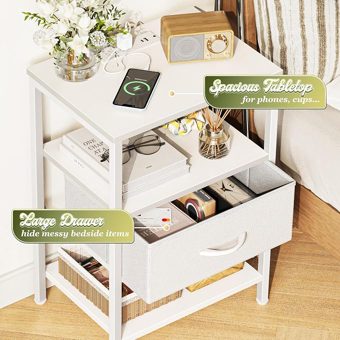 SUPERJARE Nightstand with Charging Station, Bed Side Table with Adjustable - Image 5