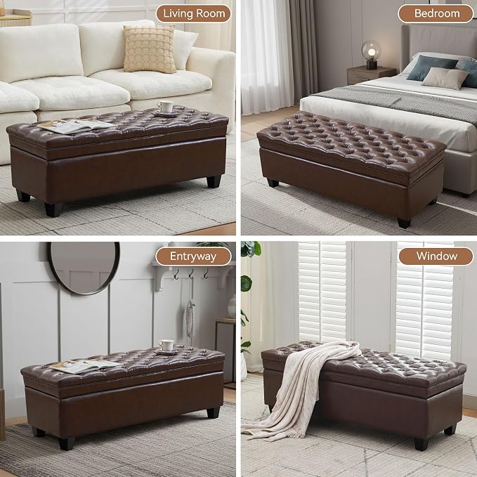 WUTUTUEE 50" Faux Leather Storage Ottoman Bench, End of Bed Upholstered - Image 7