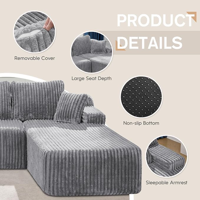 Hobestluk Modular Sectional Sofa Couches L-Shape Couch 3 Seat Modular Sofa - Image 6