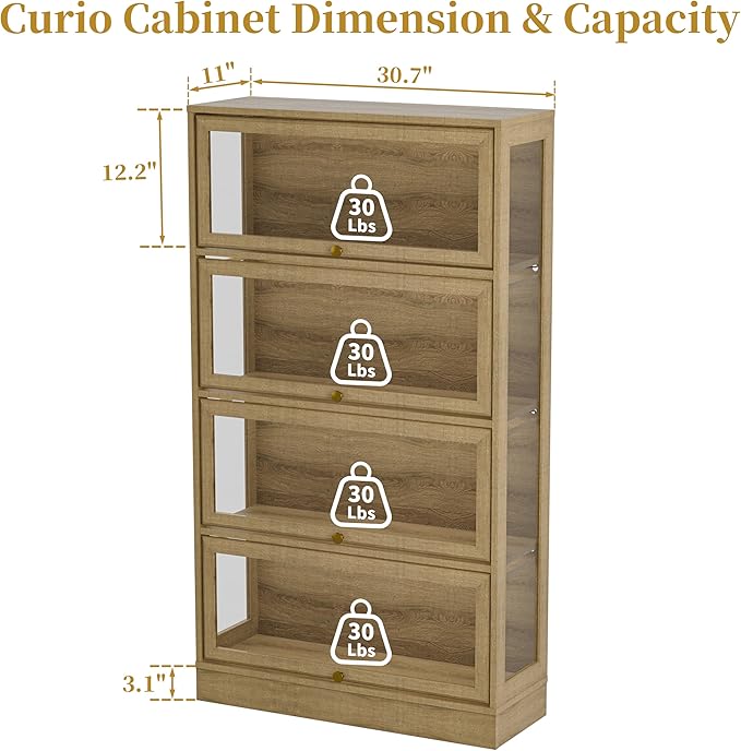 Display Cabinet with Acrylic Glass Doors, 4-Tiers Curio Cabinet with LED - Image 2