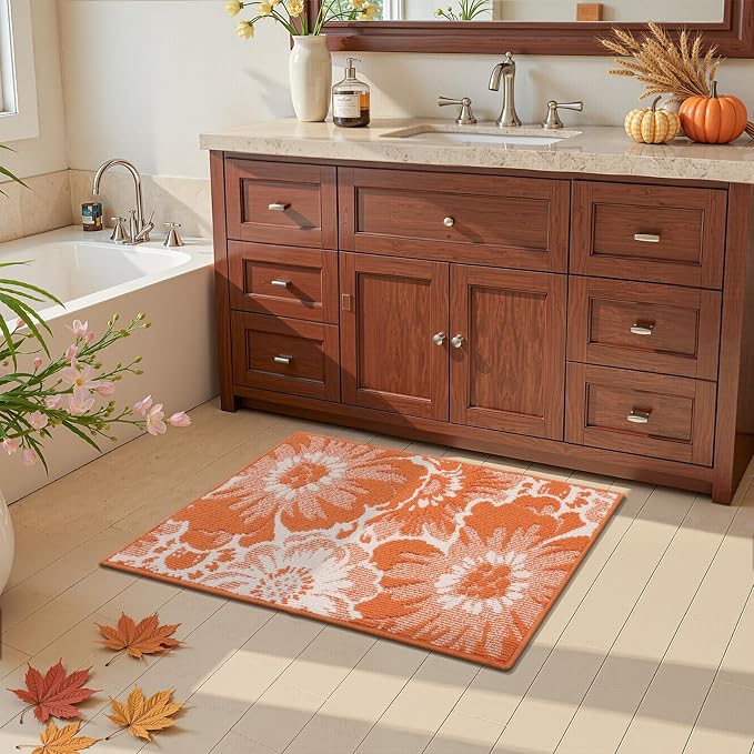 Findosom Fall Washable Runner Rug 2x3, Non Slip High-Low Textured Floral Small - Image 5