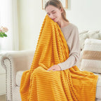 BEDELITE Ribbed Mustard Yellow Fleece Throw Blanket - Image 4