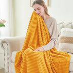 BEDELITE 3D Ribbed Mustard Yellow Fleece Twin Blanket - Image 4