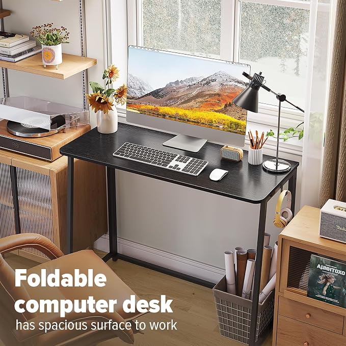 WOHOMO Folding Desk, 39.4" Narrow Writing Foldable Desk, Space-Saving Laptop - Image 3
