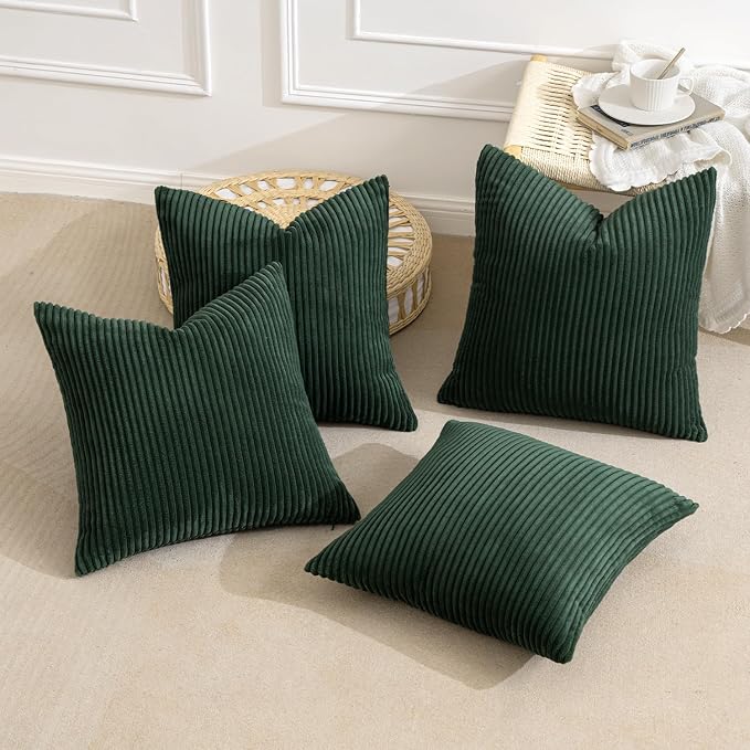 MIULEE Soft Corduroy Decorative Throw Pillow Covers Army Green 18x18 | Set of 4 - Image 6