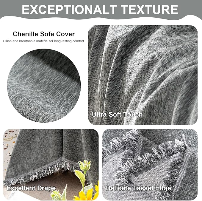 VClife Bohemian Chic Texture Sofa Cover Vintage Farmhouse Gray Couch Cover - Image 5