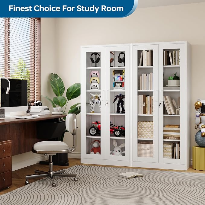 PEUKC Display Cabinet with Glass Doors, 71 Inches Metal Display Case with 4 - Image 2