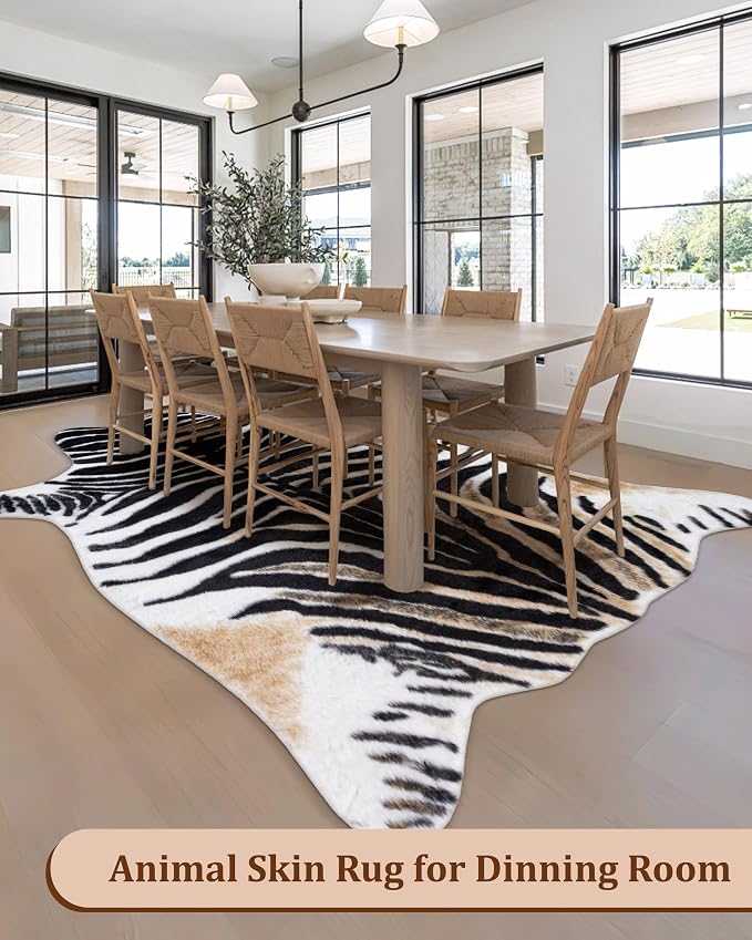 Zebra Print Rug for Living Room, Faux Fur Zebra Hide 6.2x8.2 Feet Animal Skin - Image 8
