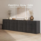 BELLEZE Sideboard Cabinet with 3 Drawers, Large Fluted Sideboard with Storage - Image 4