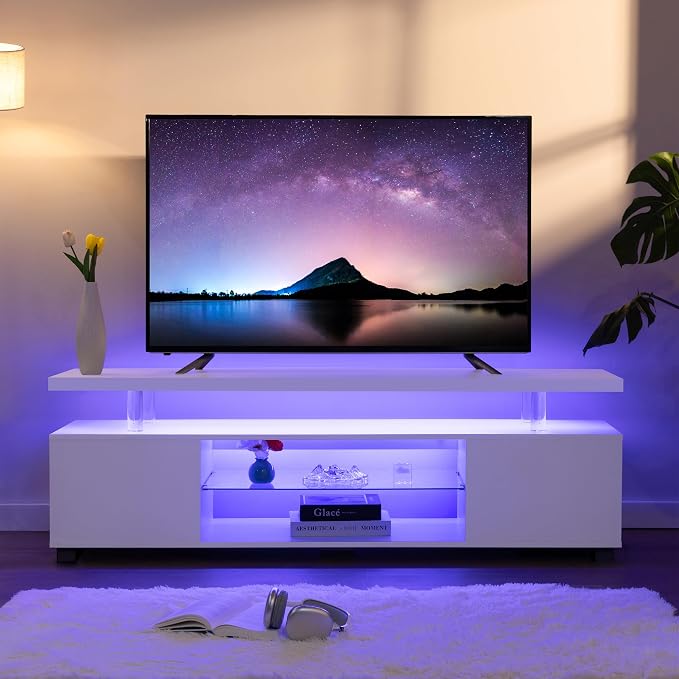 Cubehom White TV Stands for Living Room LED TV Stand Modern TV Stand - Image 3