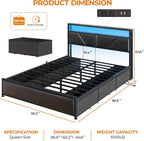 OURPIC Queen Bed Frame, 2-Tier Storage Headboard & 6 Fabric Drawers, PU Leather - Image 2