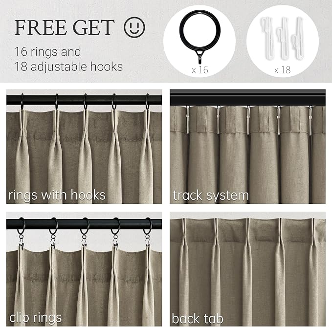 Topfinel 102 Inch Curtains 2 Panels Set, Two Packs Pinch Pleat Back Tab Linen - Image 2