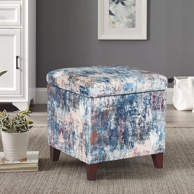 Adeco 18 Inch High Cube Ottoman Storage, Linen Chair Foot Stools, Upholstered - Image 4