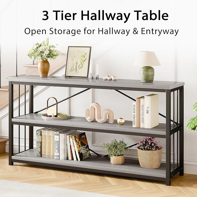 LVB Long Console Table with Storage, Farmhouse Rustic Skinny Entryway Table - Image 7