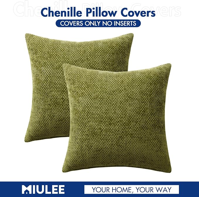 MIULEE Decorative Couch Throw Pillow Covers 18x18 Inch Olive 2 Pack | Modern - Image 7