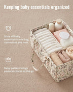 Blissful Diary Floral Diaper Caddy Organizer, Stylish Nursery Storage Basket - Image 2