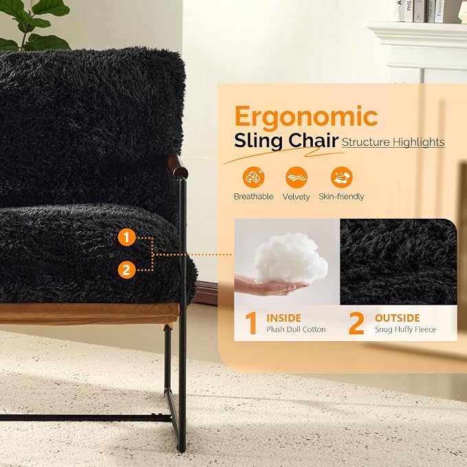 VINGLI 28" Wide Plush Upholstery Sling Modern Accent Chair - Image 6