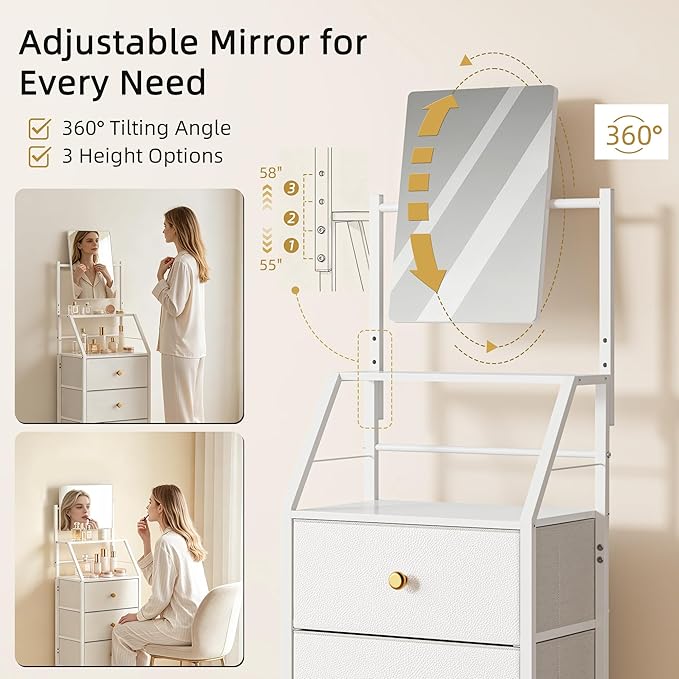 HIGDBFE 4-Drawer Dresser with Mirror, Vanity with 2-Tier Shelves, Fabric Chest - Image 4