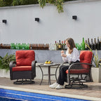 3 Pieces Patio Furniture Set, Outdoor Swivel Glider Rocker, Wicker Patio Bistro - Image 2