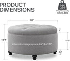 HUIMO 30-Inch Round Storage Ottoman, Modern Button Tufted Coffee Table - Image 2