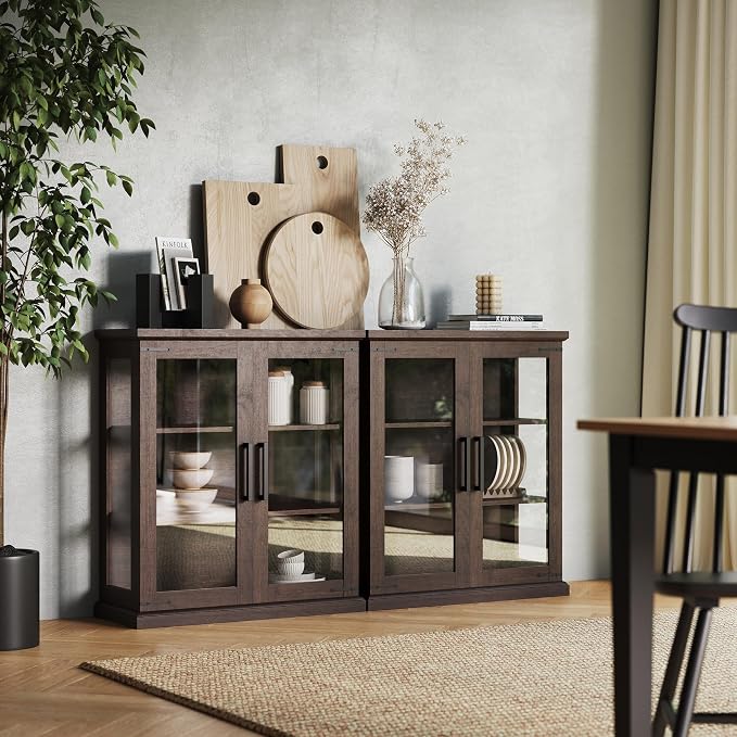 BELLEZE Set of 2 Glass Display Cabinet, Living Room, or Kitchen - Image 5