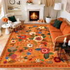 RELEANY Floral Washable 9x12 Area Rugs BurntOrange | Flower Carpet Print Boho - Image 8