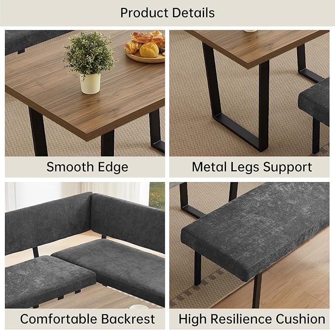 HIPIHOM 3-Piece Corner Dining Table Set - Image 5
