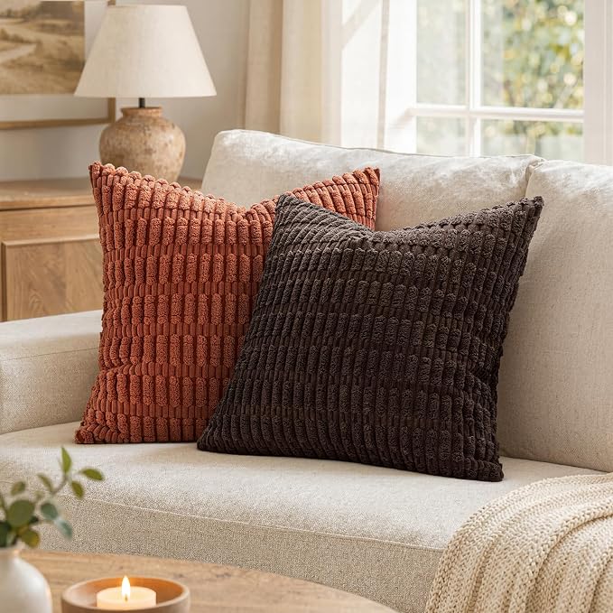 MIULEE Corduroy Decorative Throw Pillow Covers 16x16 Dark Brown Pack of 2 | - Image 2