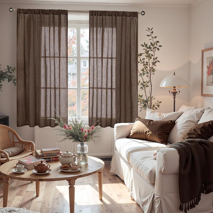 BGment Brown Linen Curtains 45 Inch Length - Image 2